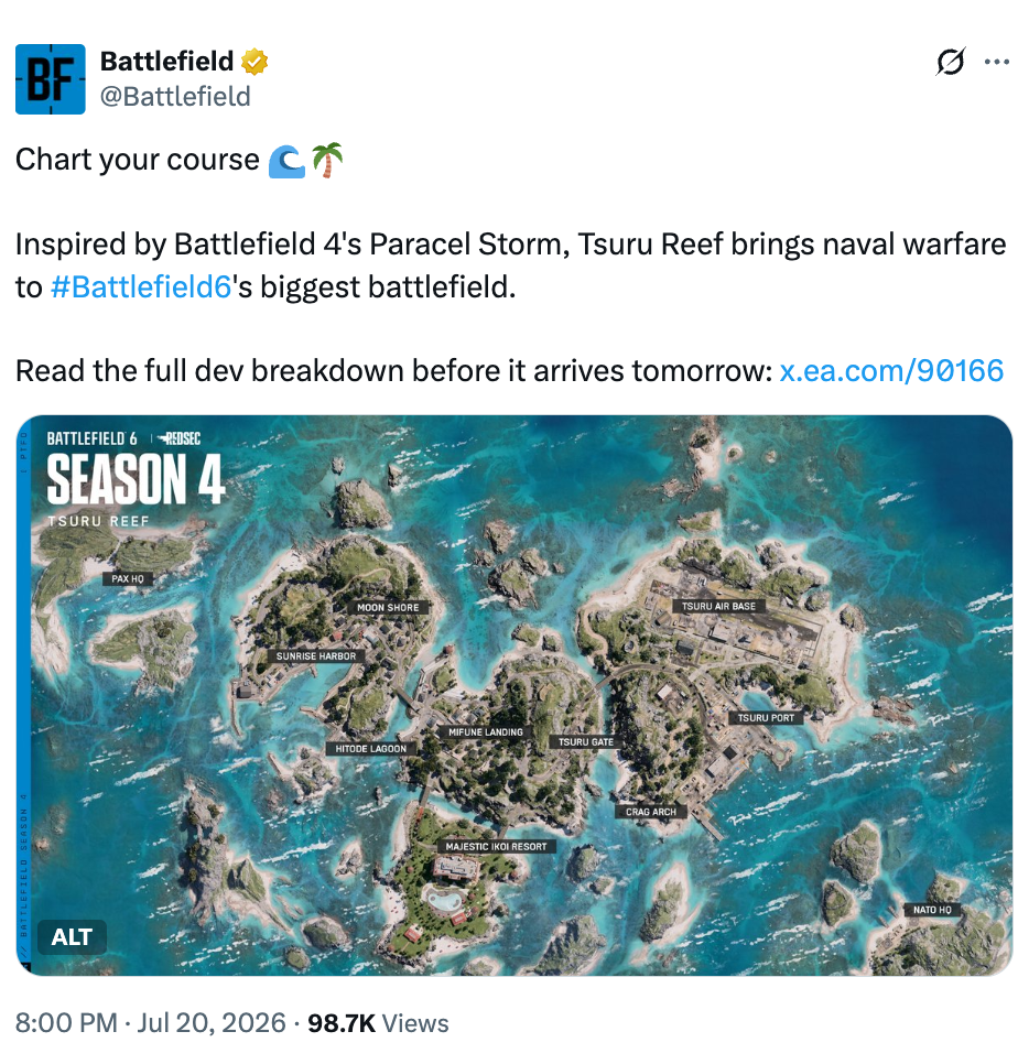 Battlefield X post announcing new map update