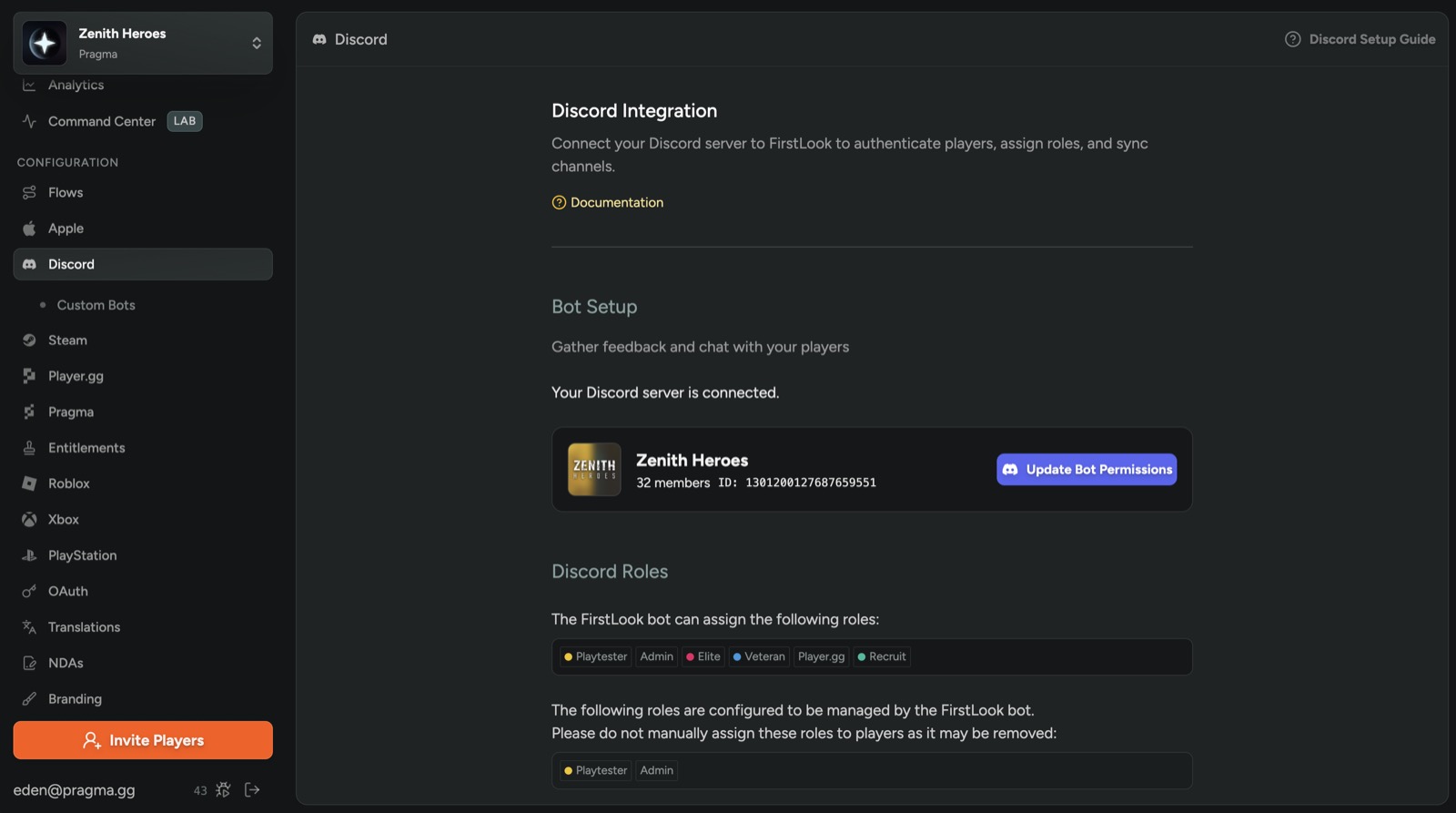 FirstLook Discord integration: bot setup, role management, member sync