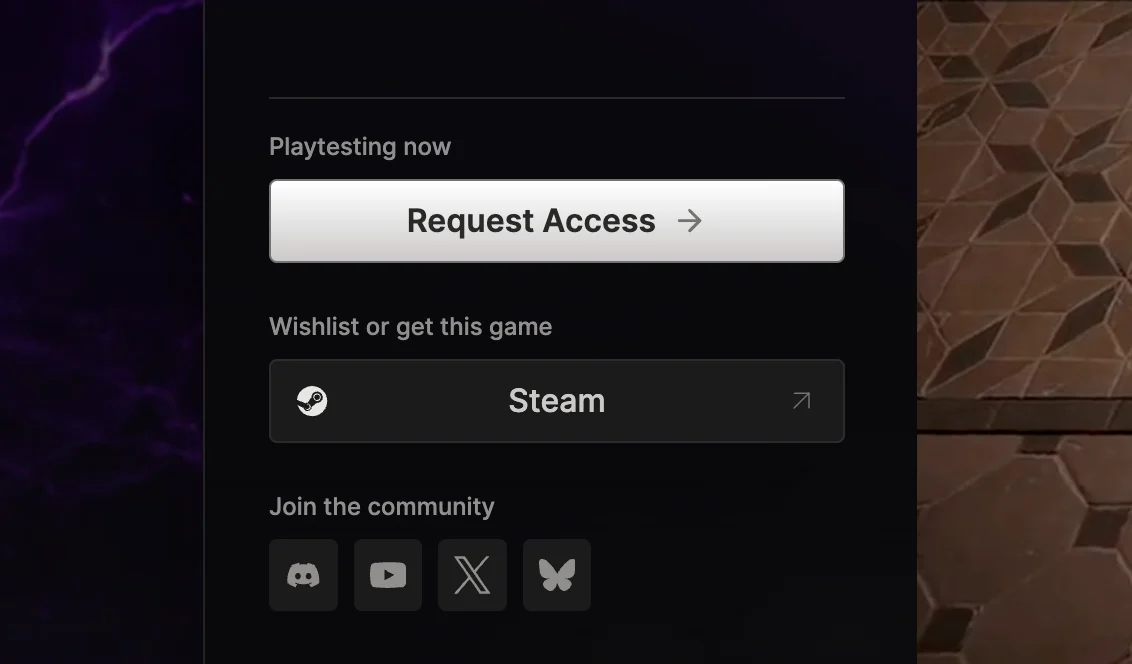 The Playtesting now section on a player.gg game page with a Request Access button.