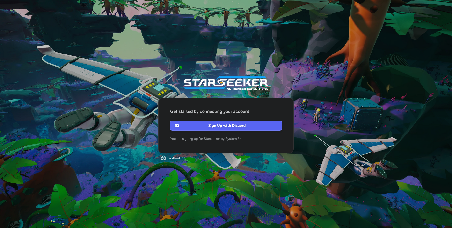STARSEEKER sign-up flow showing the Discord account linking step