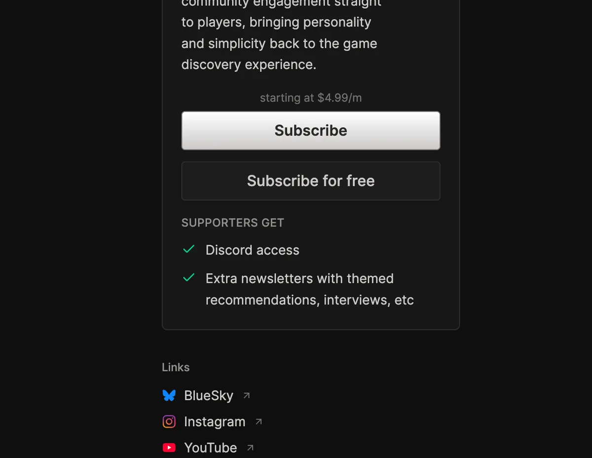 A publication's subscribe panel with free and paid options